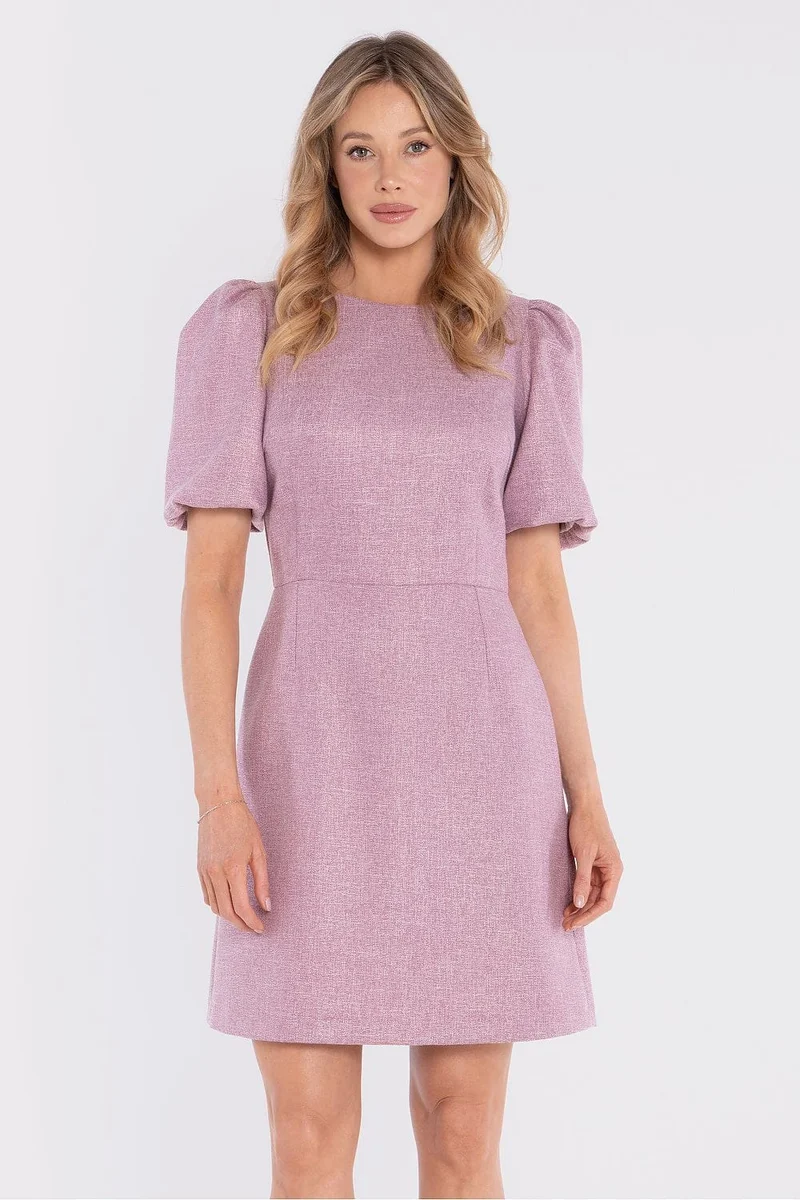 Robe habillée rose courte manches bouffantes