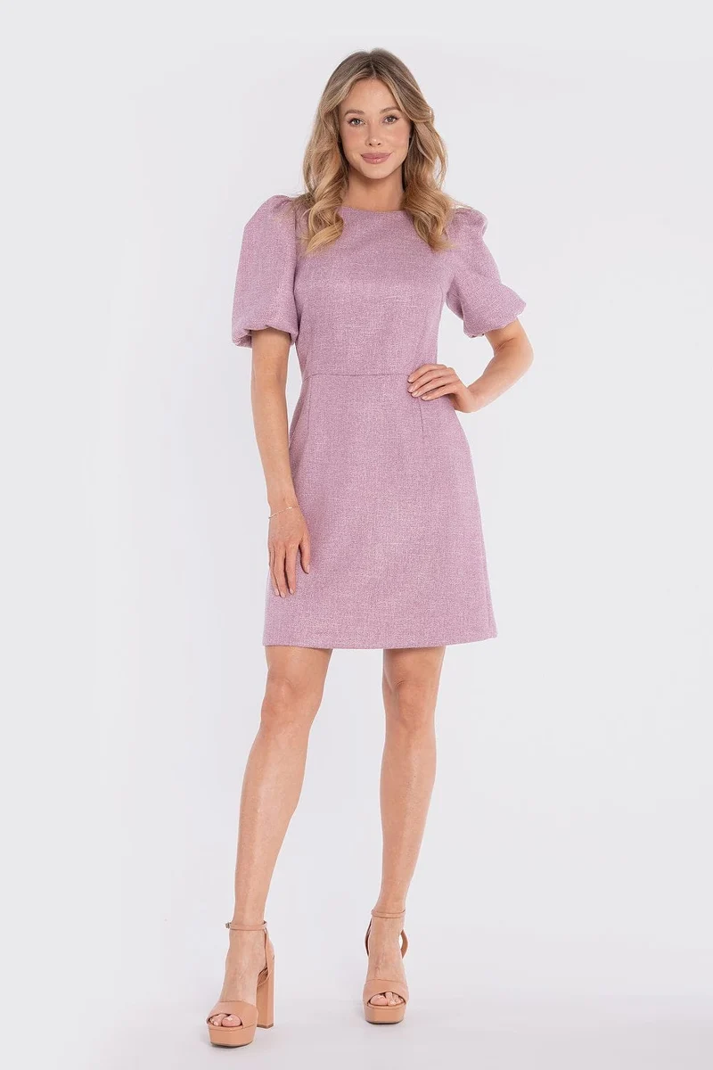 Robe habillée rose courte manches bouffantes