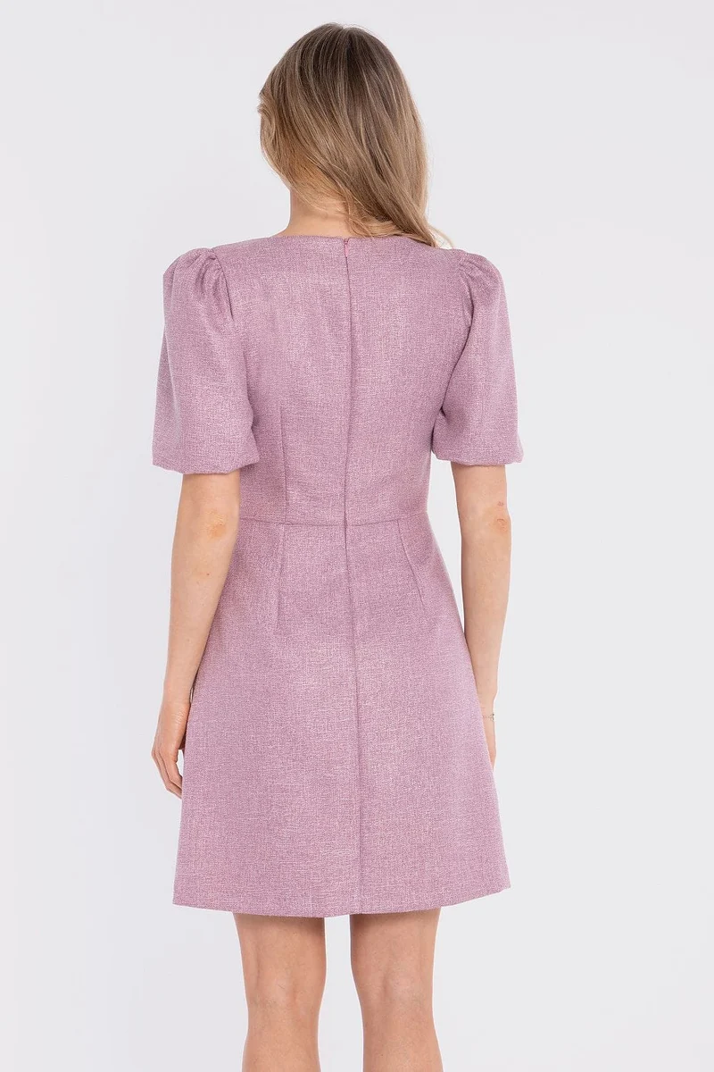Robe habillée rose courte manches bouffantes