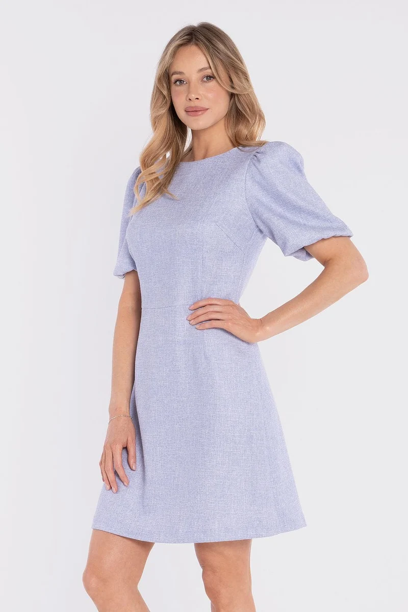 Robe habillée bleue courte manches bouffantes