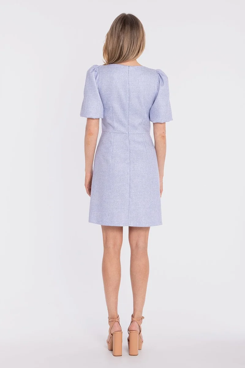 Robe habillée bleue courte manches bouffantes