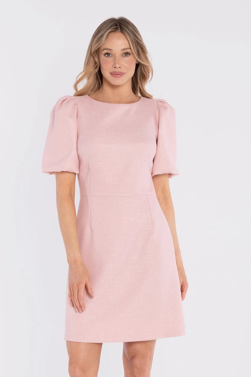 Robe habillée courte rose manches bouffantes