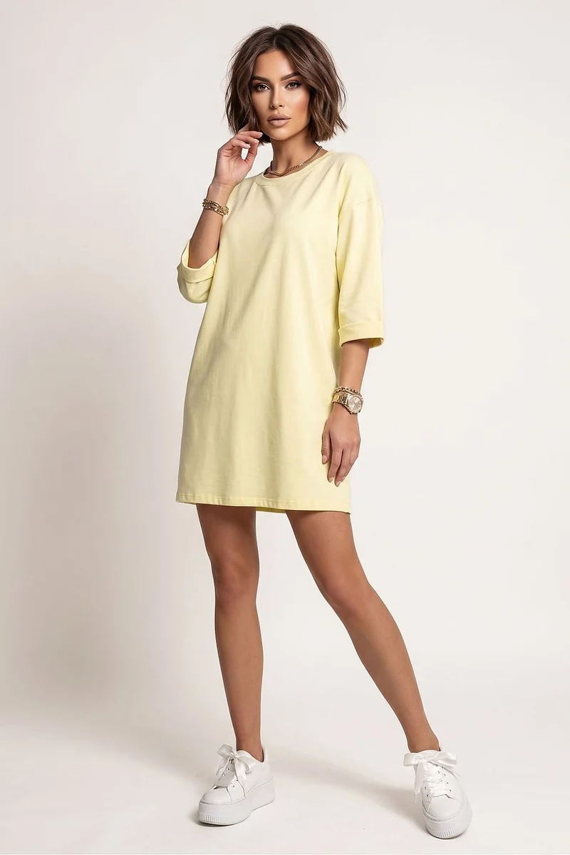 Robe courte casual jaune manches 3/4