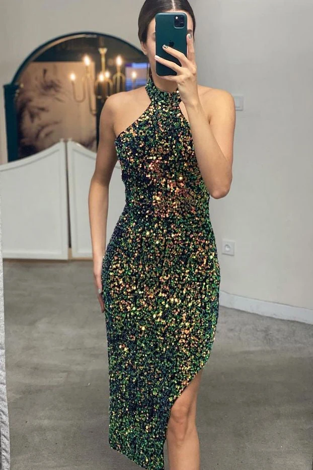 Robe de soirée élégante à paillettes et col licou