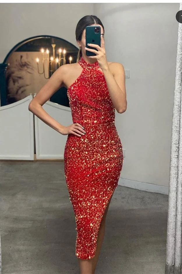 Robe de soirée élégante à paillettes et col licou