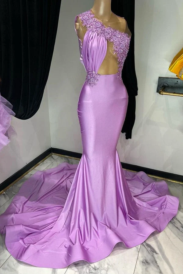 Robe de bal sirène violette élégante à une épaule | Robe de soirée sans manches