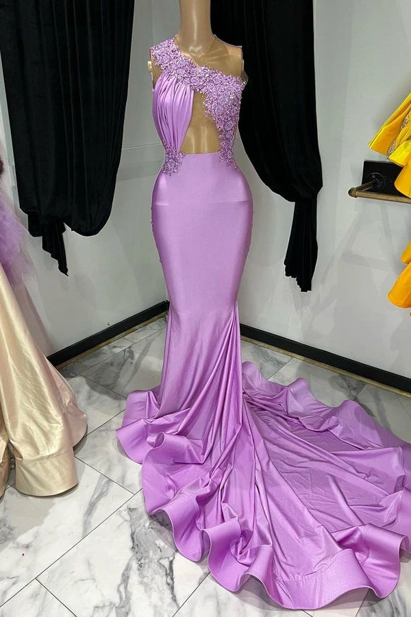 Robe de bal sirène violette élégante à une épaule | Robe de soirée sans manches