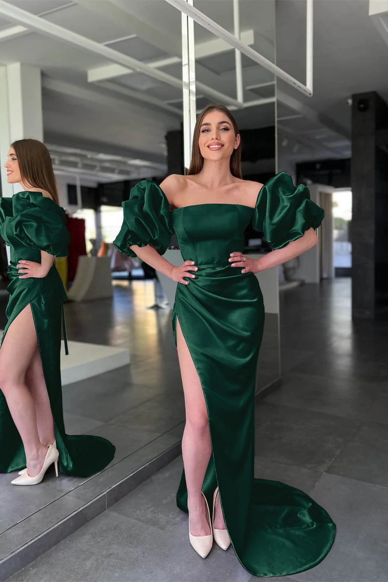 Robe de bal sirène rose élégante sans bretelles avec fente et manches