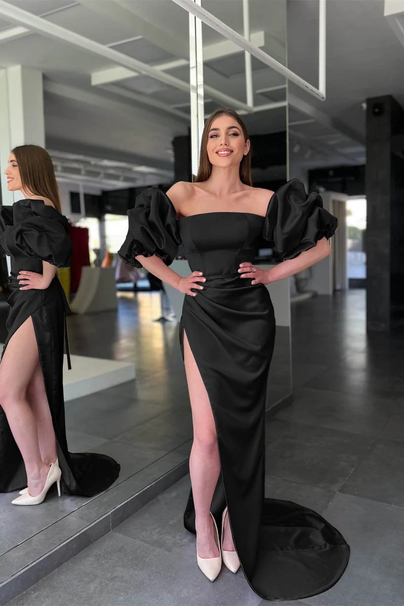Robe de bal sirène rose élégante sans bretelles avec fente et manches