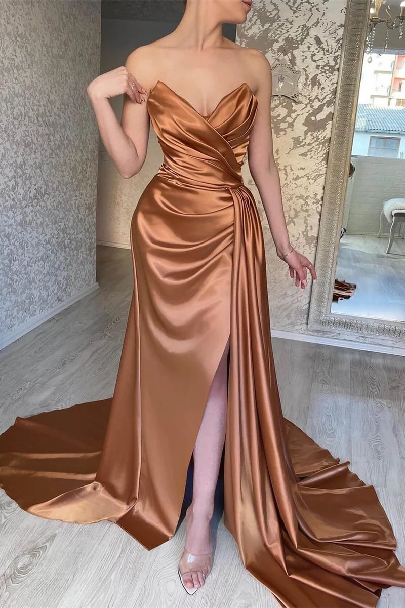 Robe de bal sirène sans manches Chocolate Delight avec volants et décolleté en cœur fendu
