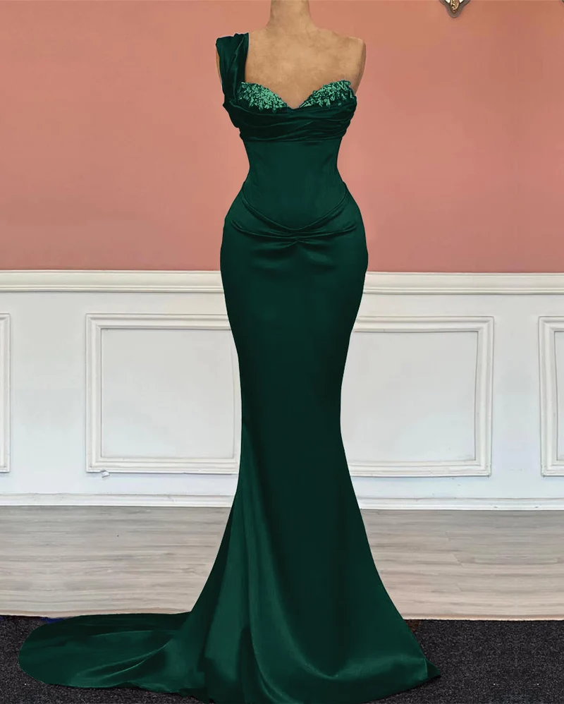Robe de bal sirène longue à une épaule et sequins bleu roi