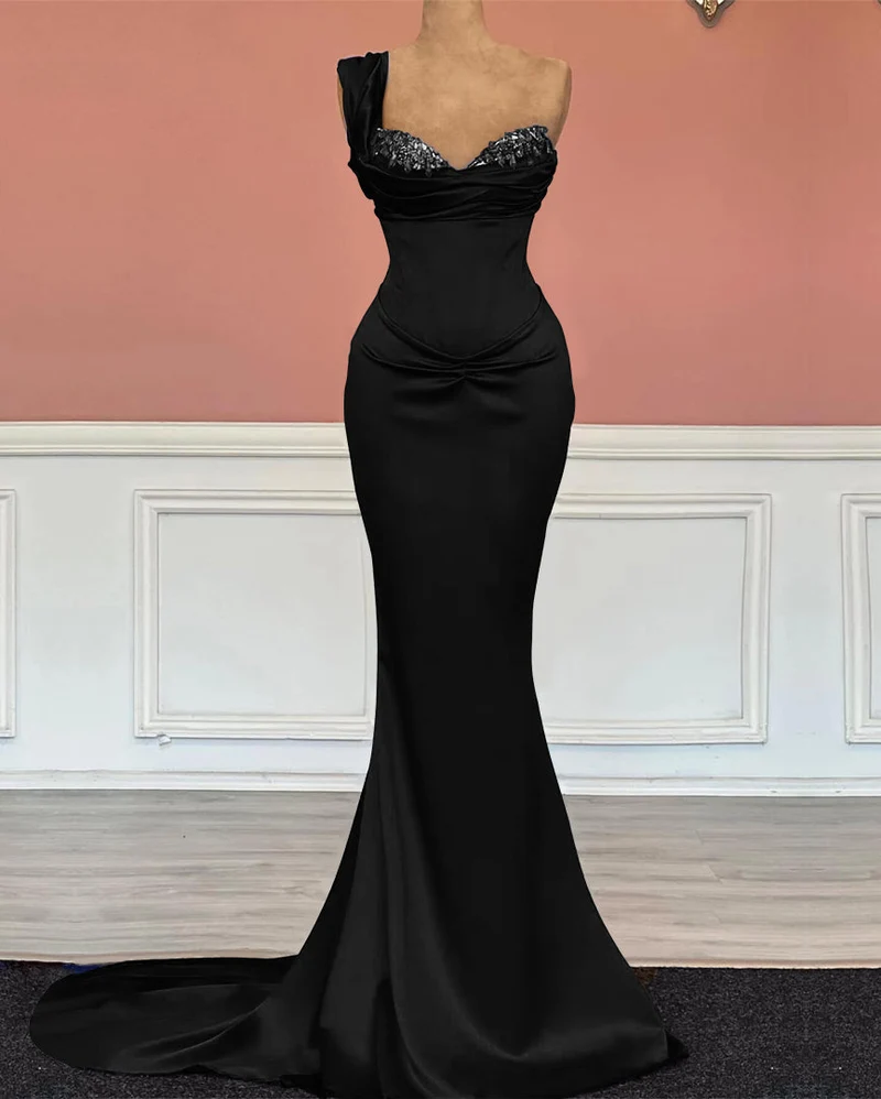 Robe de bal sirène longue à une épaule et sequins bleu roi