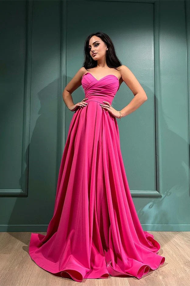 Robe de soirée longue fuchsia décolletée en cœur, fendue et personnalisable