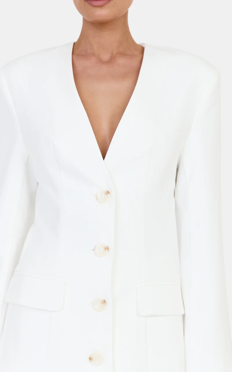 Victoria Blazer - Collarless Blazer in Off White