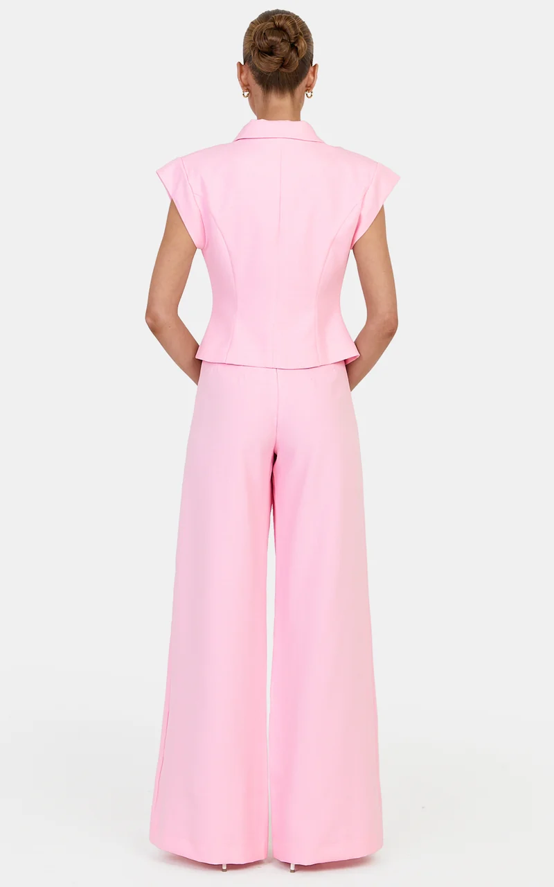 Poppy Pants - High Waist Darted Wide Leg Pants in Baby Pink