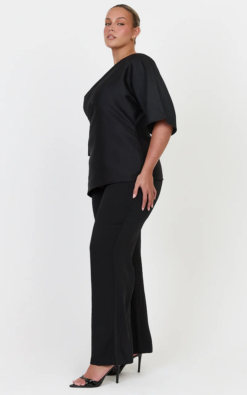 Aubrey Top - Cotton Blend Off Shoulder Cinched Waist Top in Black