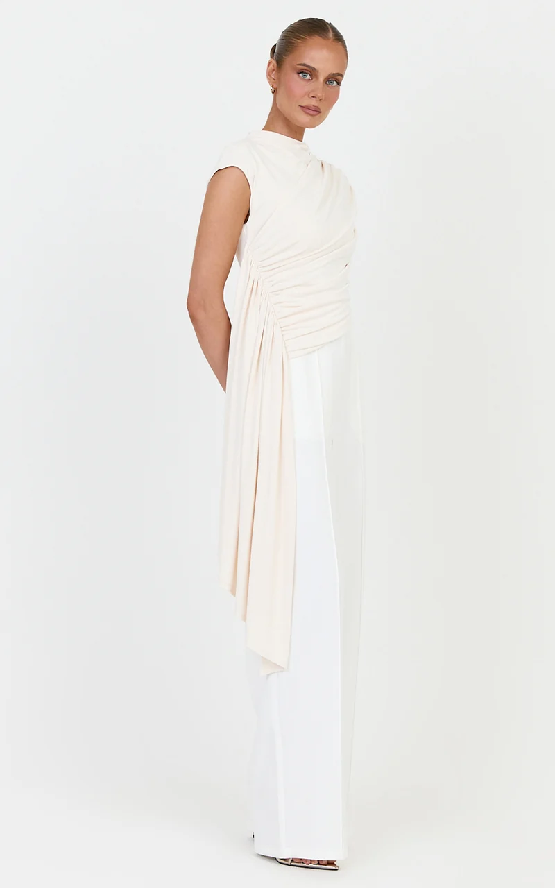Helena Top - Jersey Drape Scarf Top in Off White