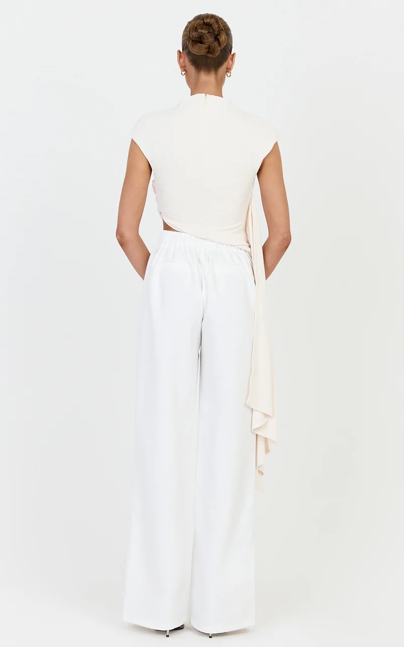 Helena Top - Jersey Drape Scarf Top in Off White