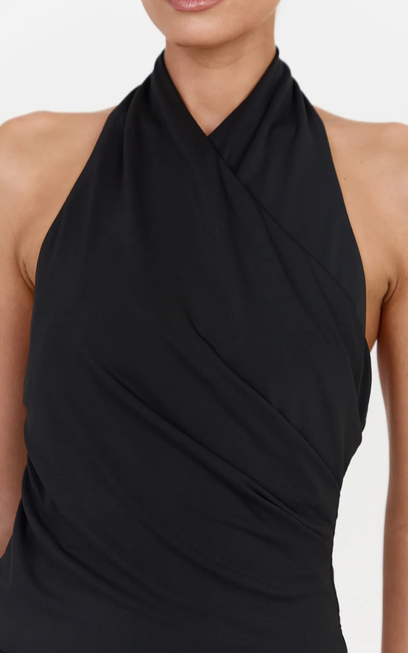 Helena Bodysuit - Halterneck Wrap Front Bodysuit in Black