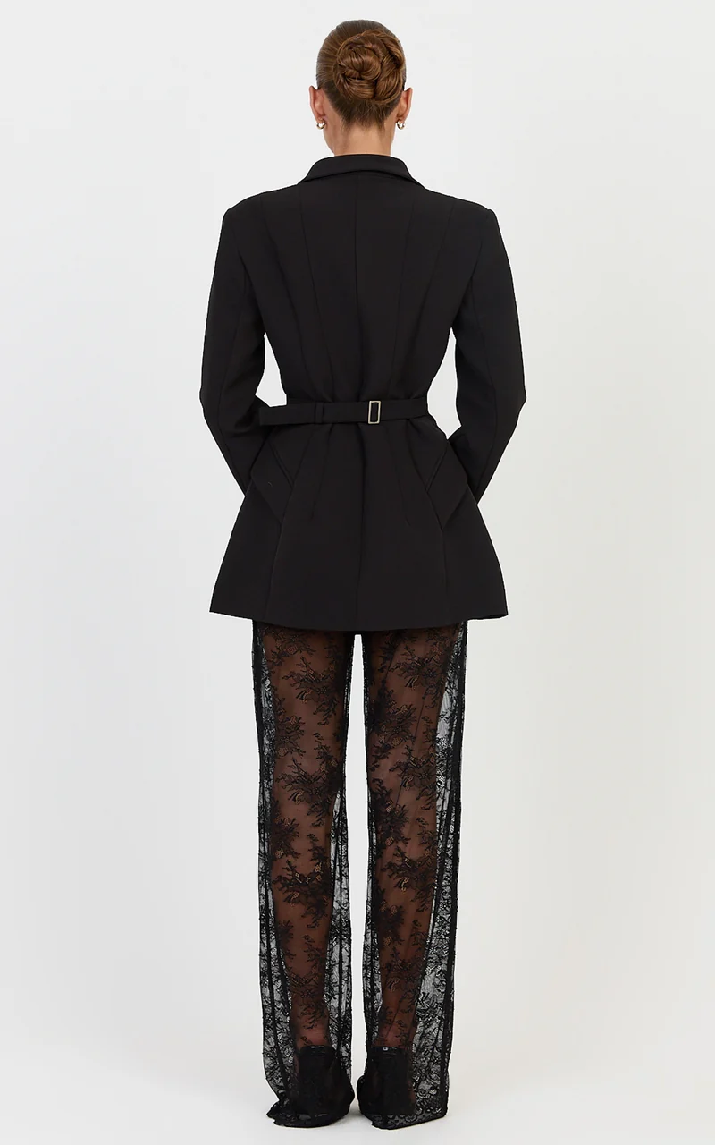 Nyla Pants - Scallop Hem Sheer Lace Pants in Black