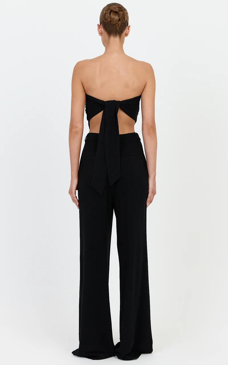 Norma Pants - High Waist Linen Blend Wide Leg Pants in Black