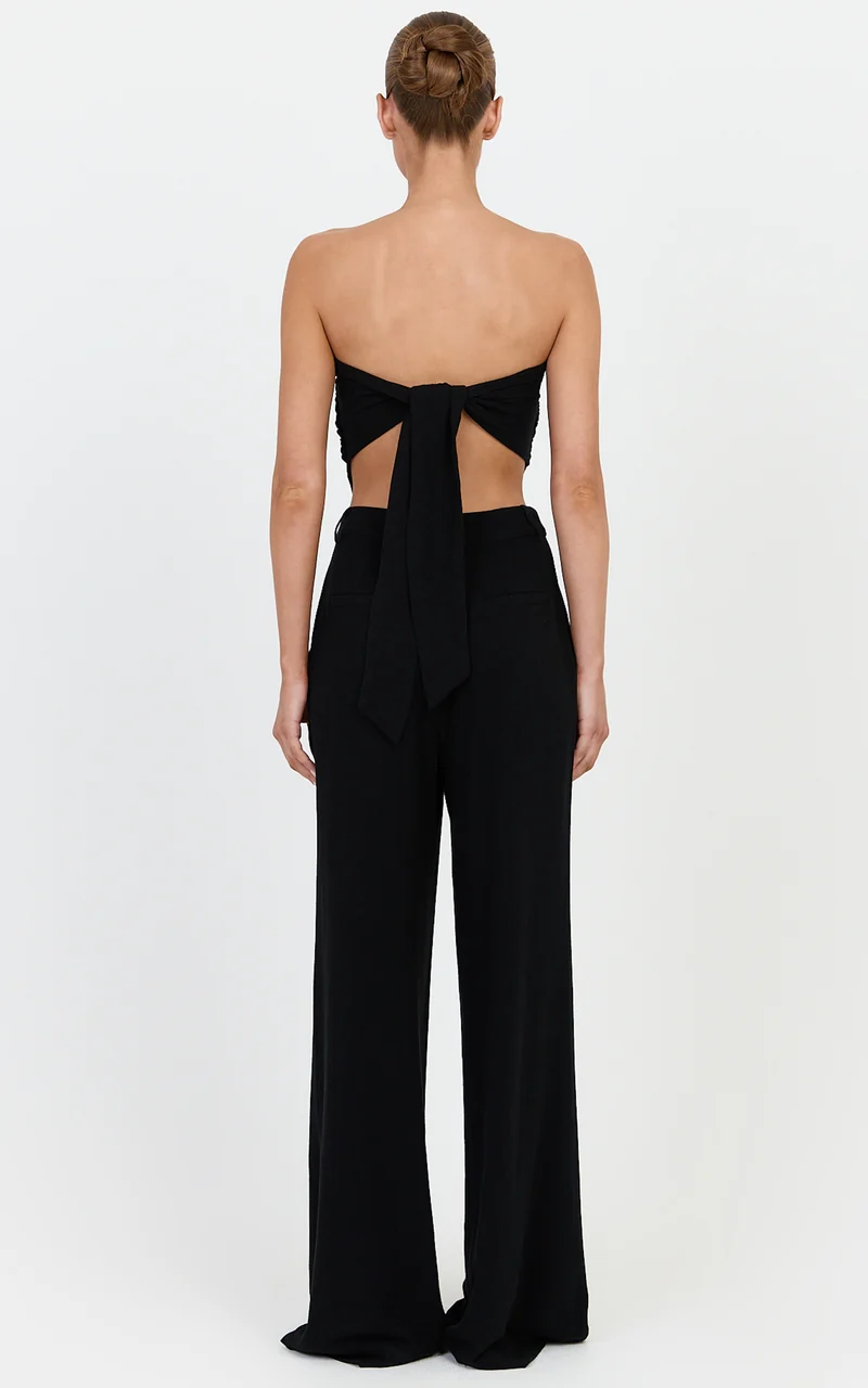 Norma Top - Strapless Linen Blend Scarf Tie Top in Black