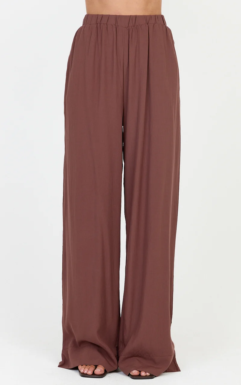 Beatrice Two Piece Top and Pants Set - Off Shoulder Cape Top and Pants Set in Chocolate