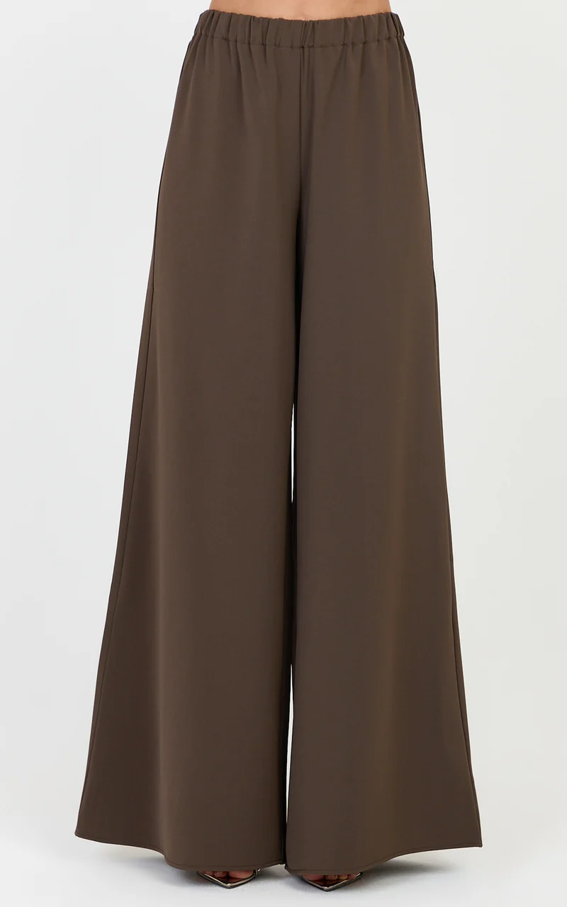Jane Two Piece Top and Pants Set - Strapless Longline Top and Wide Leg Pants Set in Dark Chocolate
