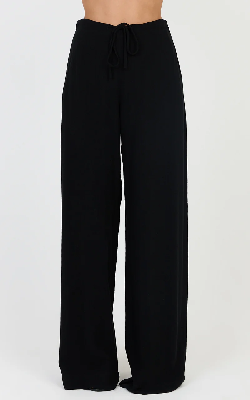 Jenna Two Piece Top and Pants Set - Linen Blend Button Through Shirt and Drawstring Pants Set in Black
