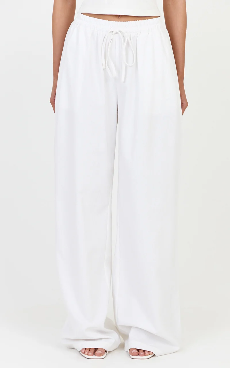 Vivienne Pants - Linen Blend Wide Leg Pants in Ivory