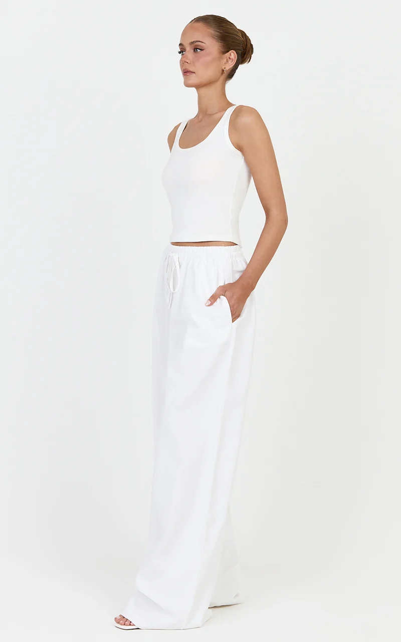 Vivienne Pants - Linen Blend Wide Leg Pants in Ivory