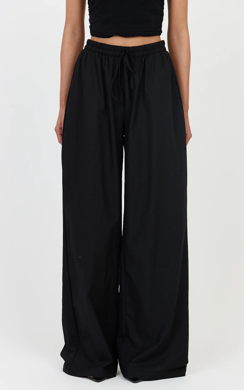 Vivienne Pants - Linen Blend Wide Leg Pants in Black
