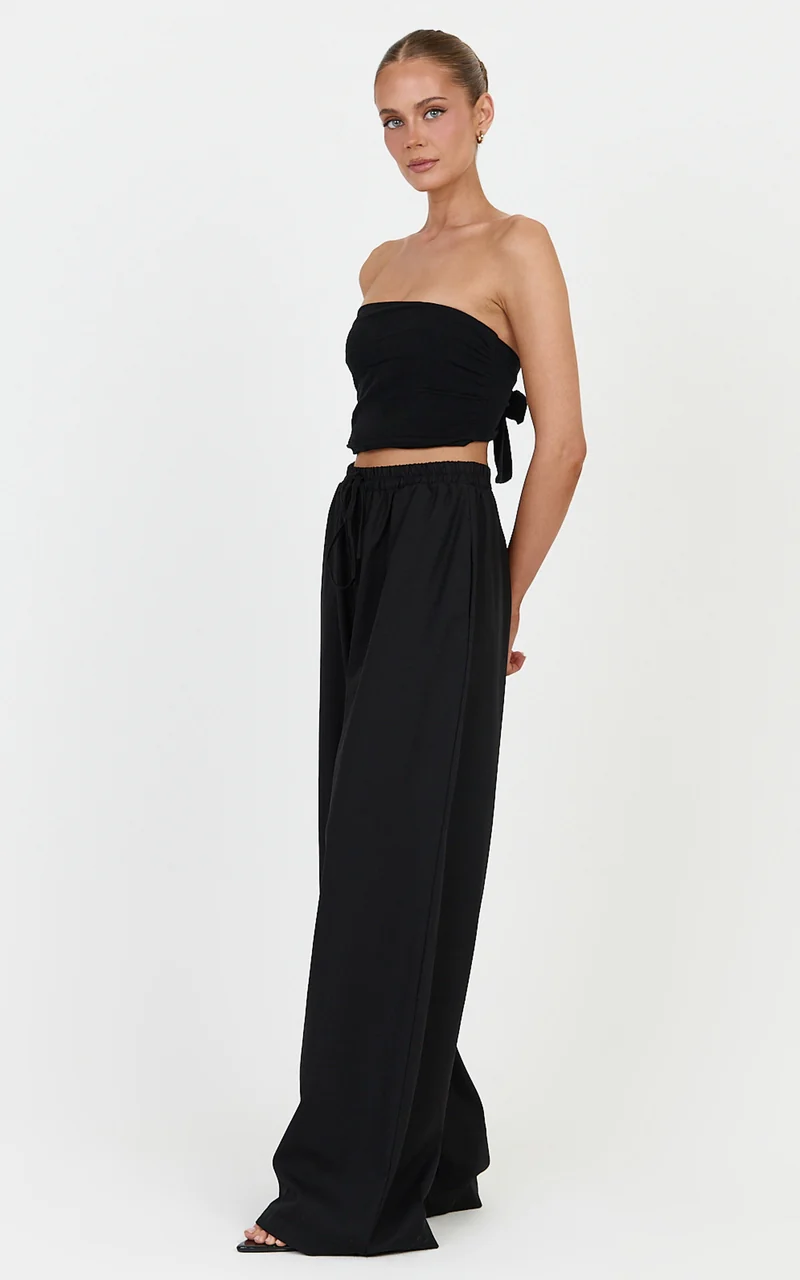 Vivienne Pants - Linen Blend Wide Leg Pants in Black