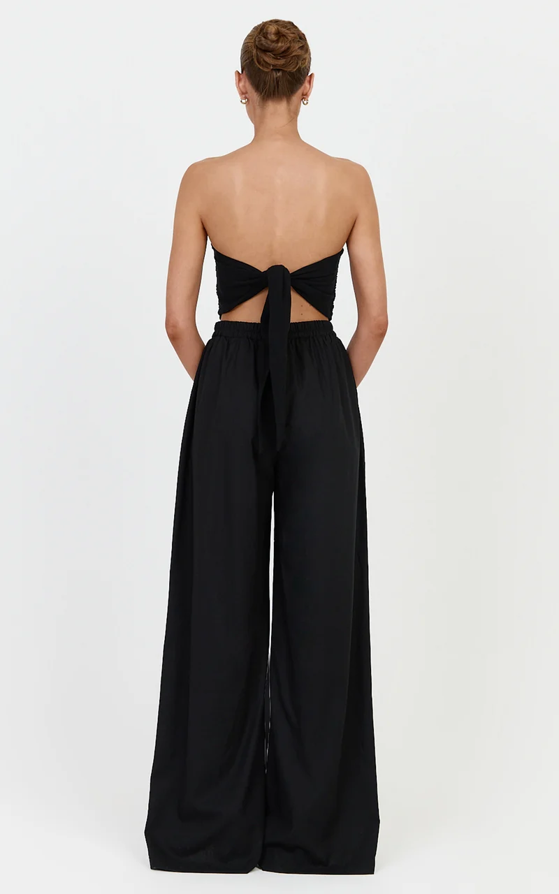 Vivienne Pants - Linen Blend Wide Leg Pants in Black