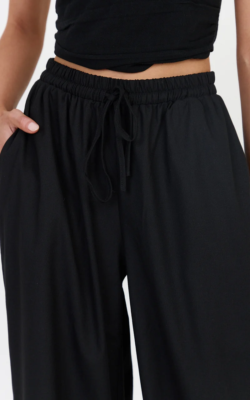 Vivienne Pants - Linen Blend Wide Leg Pants in Black