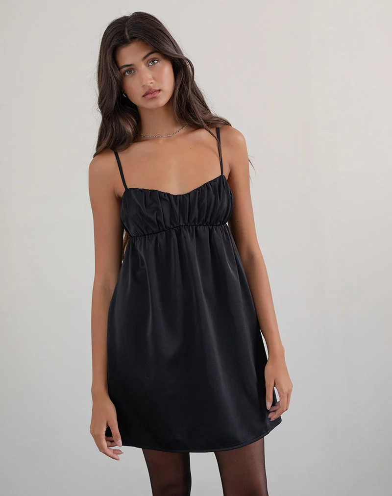 Cadenza Square Neck Slip Mini Dress in Black