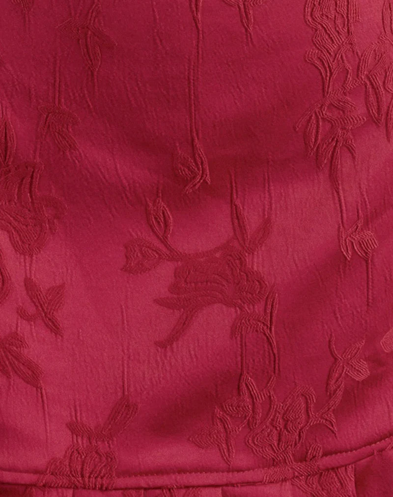 Benian Mini Robe en Satin Jacquard Rouge