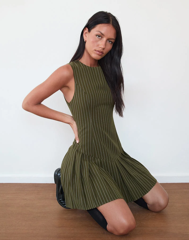 Mini robe Semasa à rayures kaki