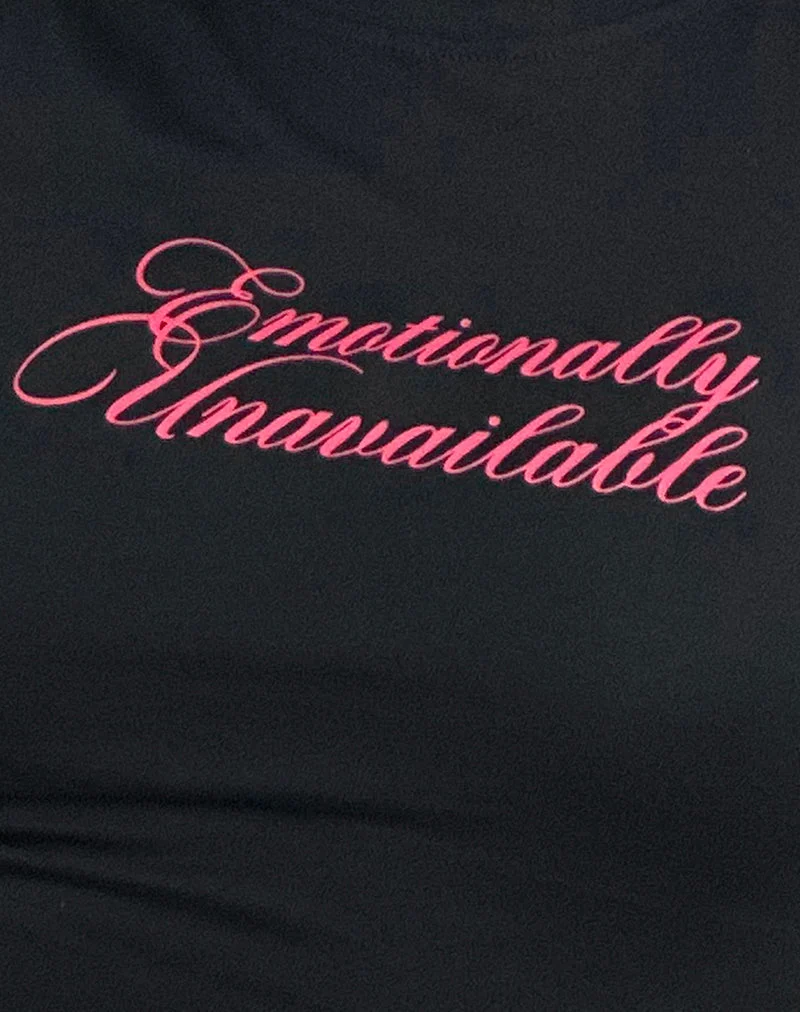 Tee-shirt Sutin en noir avec imprimé Emotionally Unavailable