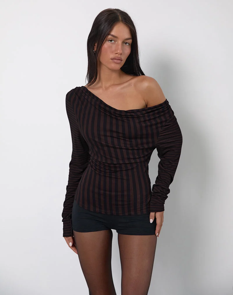 Top Nirmala à rayures diagonales et miniatures Maroon