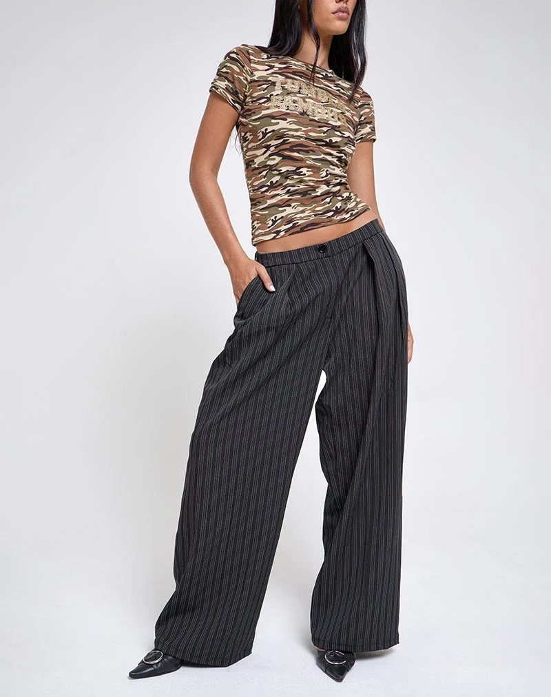 Pantalon à plis Syra, à rayures, noir