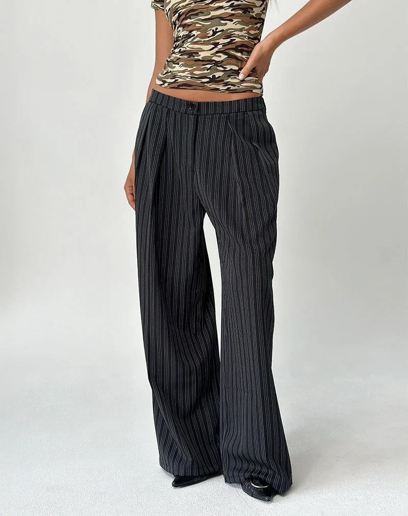 Pantalon à plis Syra, à rayures, noir