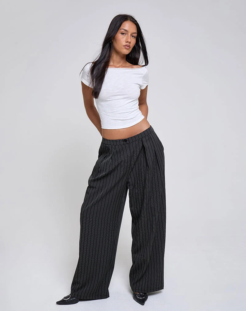 Pantalon à plis Syra, à rayures, noir