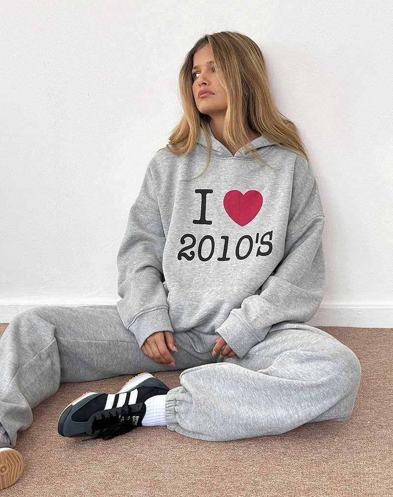 Sweat à capuche surdimensionné en gris marron avec imprimé I Love 2010's