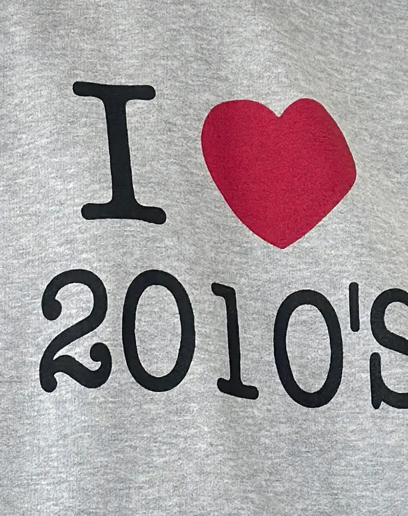 Sweat à capuche surdimensionné en gris marron avec imprimé I Love 2010's