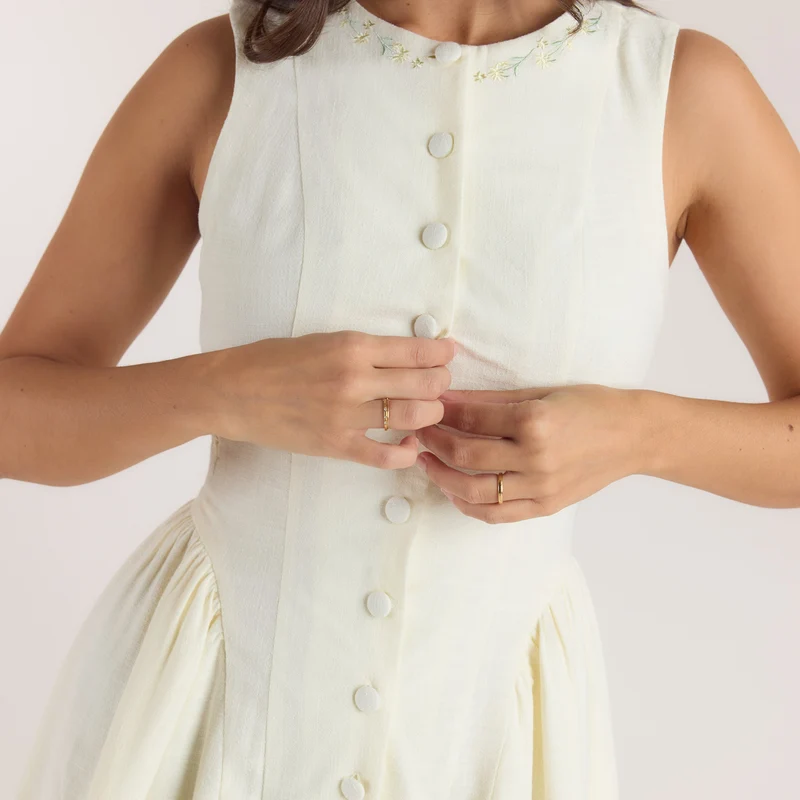Robe Mini Brodée - Crème