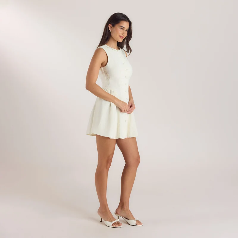 Robe Mini Brodée - Crème