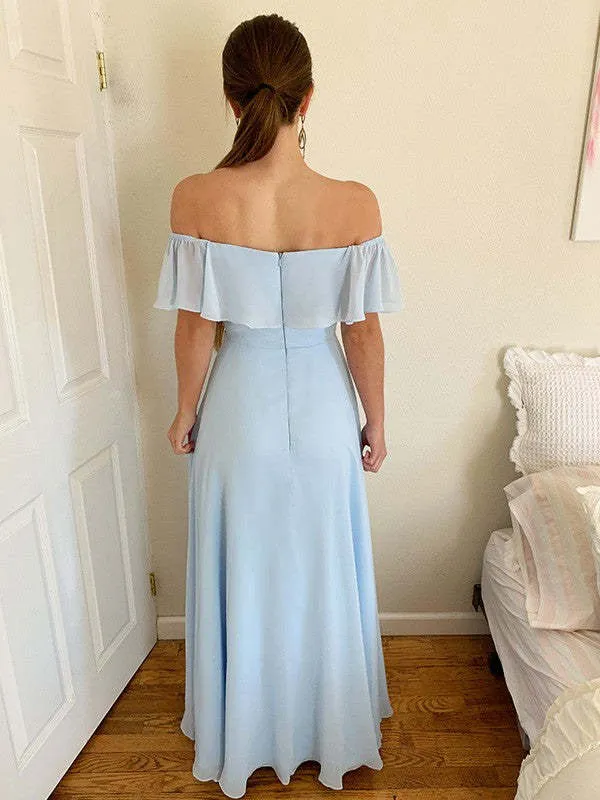 Robe de bal élégante bleu ciel à épaules dénudées et fente jusqu'aux cuisses
