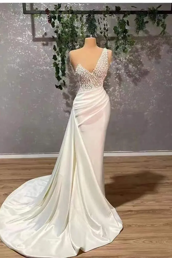 Robe de bal sirène ivoire asymétrique - Élégante robe à volants appliqués