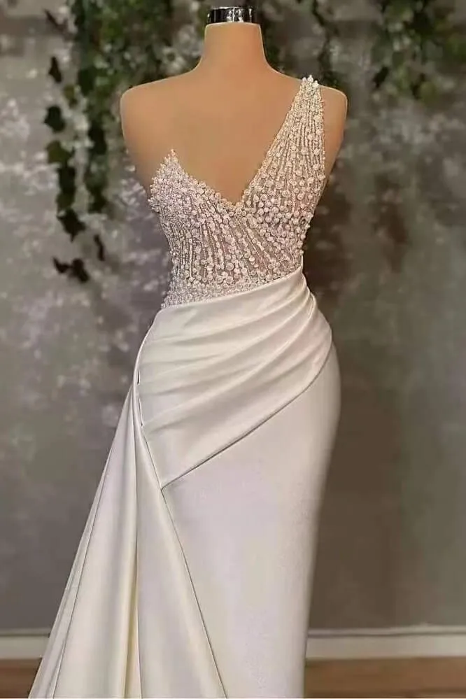 Robe de bal sirène ivoire asymétrique - Élégante robe à volants appliqués